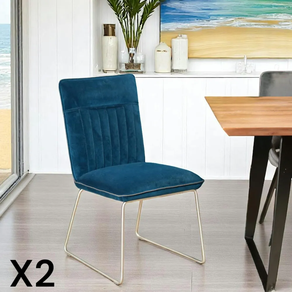 Chaises Capitonnées|Chaises Velours|OKA Chaise de salle à manger velours bleu (lot de 2)