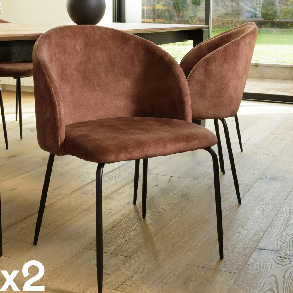 Chaises Capitonnées|Chaises Contemporaines|TIM Chaise de salle à manger velours vert dossier rond (lot de 2)