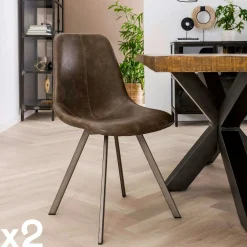 Meubles De Cuisine·Chaises|Chaises Scandinaves|Helsinki Chaise de table couture apparente taupe pied étoile (lot de 2)