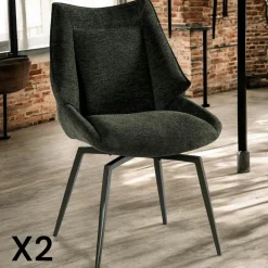 Chaises Capitonnées|Meubles De Cuisine·Chaises|IENA Chaise design tissu microfibre gris (lot de 2)