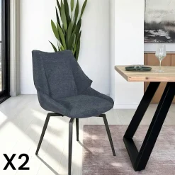 Chaises Capitonnées|Meubles De Cuisine·Chaises|IENA Chaise design tissu microfibre gris (lot de 2)