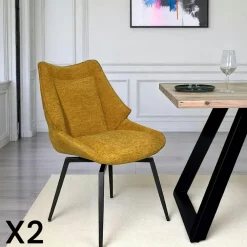 Chaises Capitonnées|Meubles De Cuisine·Chaises|IENA Chaise design tissu microfibre bleu (lot de 2)