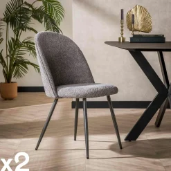 Chaises Capitonnées|Chaises Contemporaines|IENA Chaise dossier rond tissu gris (lot de 2)