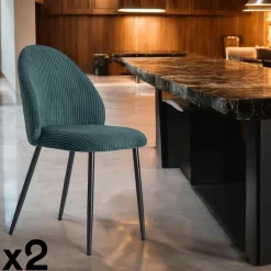 Meubles De Cuisine·Chaises|Chaises Capitonnées|IENA Chaise dossier rond tissu vert (lot de 2)