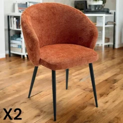 Chaises Capitonnées|Chaises Contemporaines|IENA Chaise dossier rond tissu bleu (lot de 2)