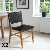 Chaises En Bois|Chaises En Teck|MENDOZA Chaise en bois et cuir tressé noir (lot de 2)