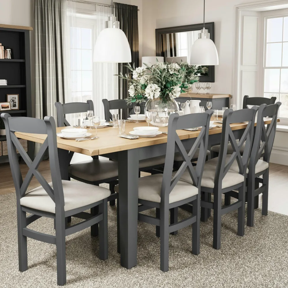 Chaises En Bois|Chaises Capitonnées|COVENTRY Chaise en bois et tissu avec dossier croisé finition charbon (lot de 2)