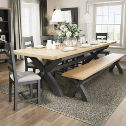 Chaises En Bois|Chaises Capitonnées|COVENTRY Chaise en bois et tissu avec dossier croisé finition charbon (lot de 2)