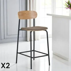 Chaises En Bois|Chaises Contemporaines|BERLIN Chaise en bois style écolier avec assise tissu marron (lot de 2)