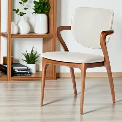 Meubles De Cuisine·Chaises|Chaises En Bois| Chaise en cuir gris clair, accoudoirs bois brun ALDER