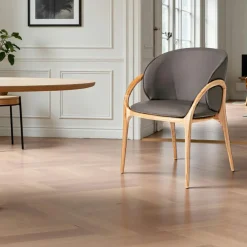 Meubles De Cuisine·Chaises|Chaises En Bois| Chaise en cuir gris foncé dos rond accoudoirs bois clair ALDER