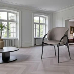 Chaises En Bois|Chaises Contemporaines| Chaise en cuir gris foncé dos rond accoudoirs bois noir ALDER