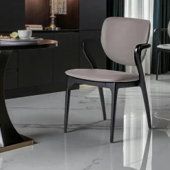 Meubles De Cuisine·Chaises|Chaises En Bois| Chaise en cuir gris foncé, accoudoirs bois noir ALDER