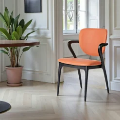 Meubles De Cuisine·Chaises|Chaises En Bois| Chaise en cuir gris foncé, accoudoirs bois noir ALDER