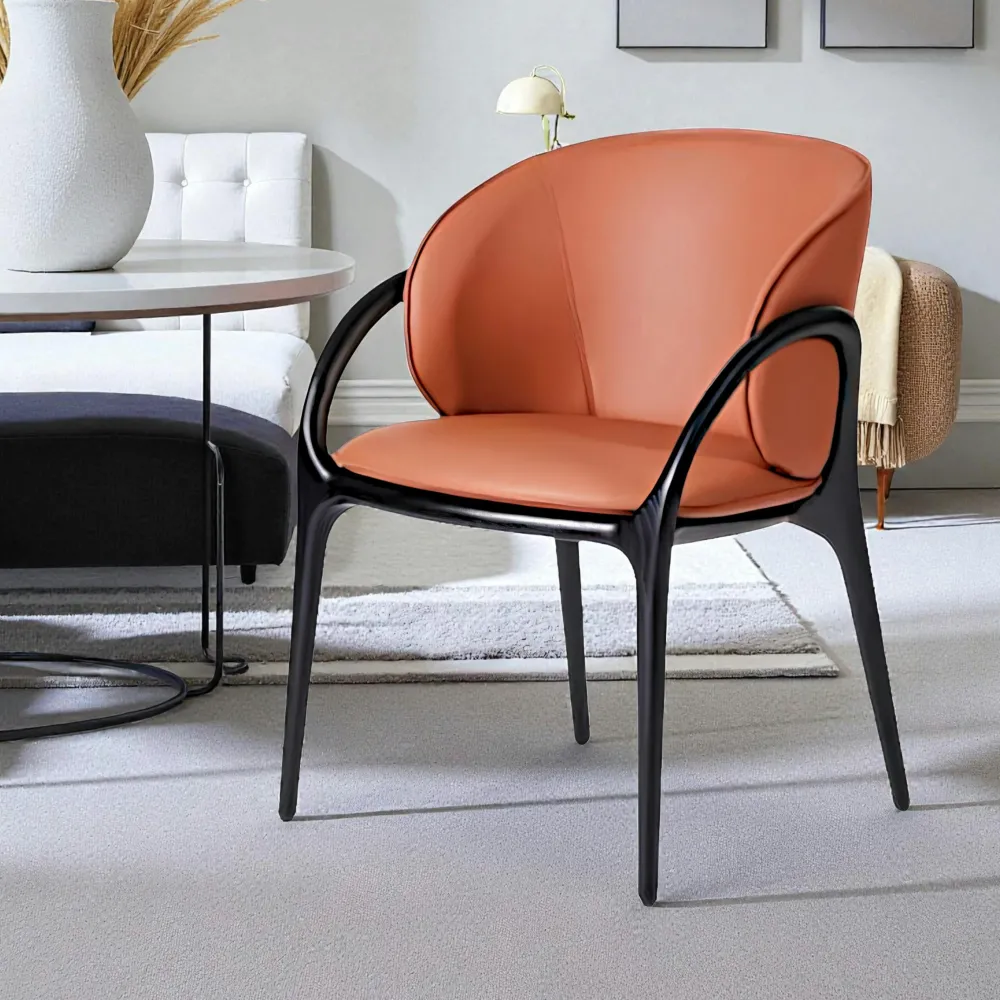 Chaises En Bois|Chaises Contemporaines| Chaise en cuir gris foncé dos rond accoudoirs bois brun ALDER