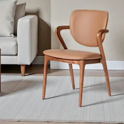 Meubles De Cuisine·Chaises|Chaises En Bois| Chaise en cuir marron, accoudoirs bois brun ALDER