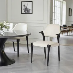 Chaises En Bois|Chaises Contemporaines| Chaise en cuir marron design, accoudoirs bois noir ALDER