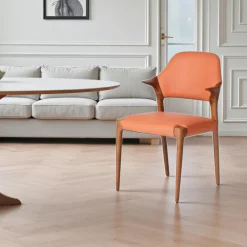 Chaises En Bois|Chaises Contemporaines| Chaise en cuir marron design, accoudoirs bois noir ALDER