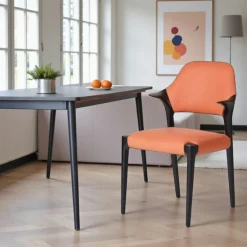 Chaises En Bois|Chaises Contemporaines| Chaise en cuir marron design, accoudoirs bois noir ALDER