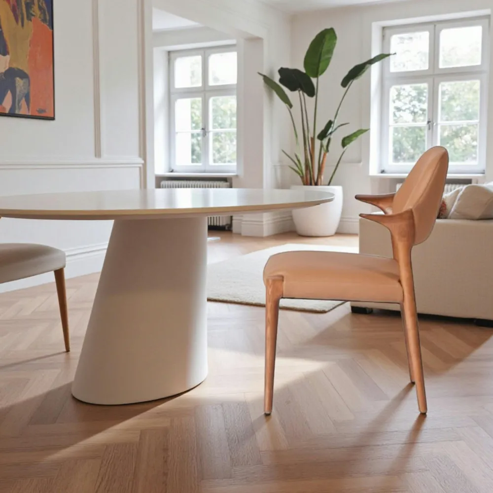 Chaises En Bois|Chaises Contemporaines| Chaise en cuir marron design, accoudoirs bois brun ALDER