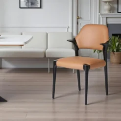 Chaises En Bois|Chaises Contemporaines| Chaise en cuir rouille design, accoudoirs bois noir ALDER