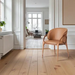 Meubles De Cuisine·Chaises|Chaises En Bois| Chaise en cuir terracotta dos rond accoudoirs bois noir ALDER