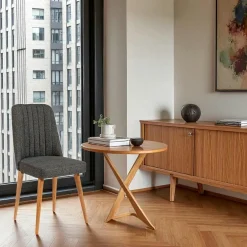 Meubles De Cuisine·Chaises|Chaises En Bois|ROSARIO Chaise en lin gris - dossier rainuré et pieds bois