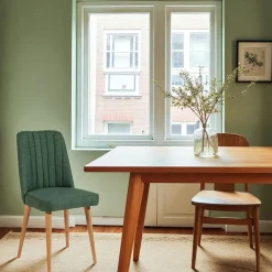 Meubles De Cuisine·Chaises|Chaises En Bois|ROSARIO Chaise en lin gris - dossier rainuré et pieds bois