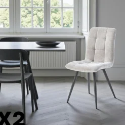 Chaises Contemporaines|Meubles De Cuisine·Chaises|LOMBARDIE Chaise en tissu anthracite motif damier (lot de 2)
