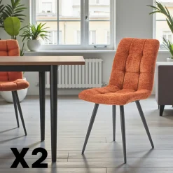 Chaises Contemporaines|Meubles De Cuisine·Chaises|LOMBARDIE Chaise en tissu anthracite motif damier (lot de 2)