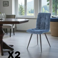Meubles De Cuisine·Chaises|Chaises Contemporaines|LOMBARDIE Chaise en tissu bleu motif damier (lot de 2)