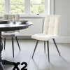 Chaises Contemporaines|Meubles De Cuisine·Chaises|LOMBARDIE Chaise en tissu écru motif damier (lot de 2)