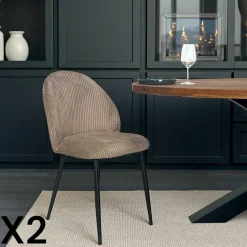 Chaises Capitonnées|Chaises Contemporaines|IENA Chaise en tissu côtelé gris (lot de 2)