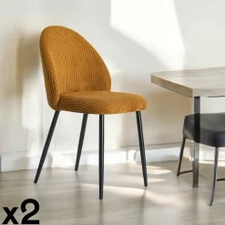 Chaises Capitonnées|Chaises Contemporaines|IENA Chaise en tissu côtelé gris (lot de 2)