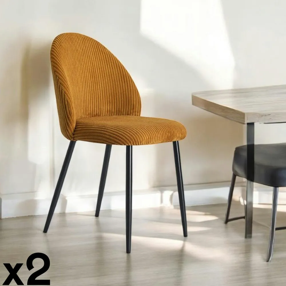 Chaises Capitonnées|Chaises Contemporaines|IENA Chaise en tissu côtelé gris (lot de 2)