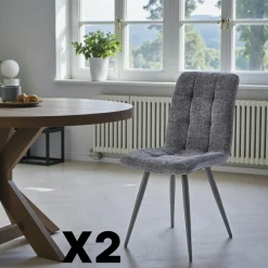 Meubles De Cuisine·Chaises|Chaises Contemporaines|LOMBARDIE Chaise en tissu gris clair motif damier (lot de 2)