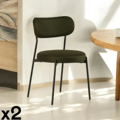 Chaises Capitonnées|Chaises Contemporaines|IENA Chaise en tissu résille matelassée vert (lot de 2)