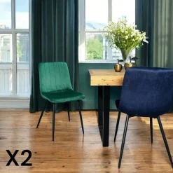 Univers Déco·Design Contemporain|Chaises Capitonnées|Melbourne Chaise en velours bleu (lot de 2)
