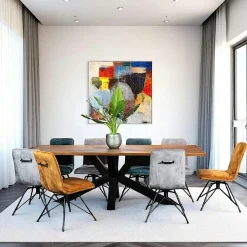 Chaises Velours|Chaises Contemporaines|PALERME Chaise en velours bleu motif damier (lot de 2)