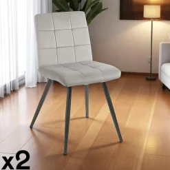 Chaises Vintage|Chaises Capitonnées|MALMOE Chaise en velours capitonné moutarde (lot de 2)