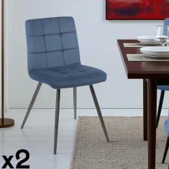 Chaises Vintage|Chaises Capitonnées|MALMOE Chaise en velours capitonné bleu (lot de 2)