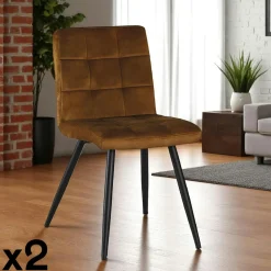 Chaises Vintage|Chaises Capitonnées|MALMOE Chaise en velours capitonné kaki (lot de 2)