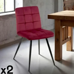 Chaises Vintage|Chaises Capitonnées|MALMOE Chaise en velours capitonné kaki (lot de 2)