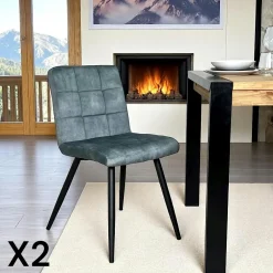 Chaises Vintage|Chaises Capitonnées|MALMOE Chaise en velours capitonné kaki (lot de 2)