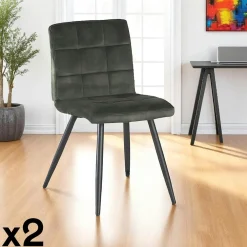 Chaises Vintage|Chaises Capitonnées|MALMOE Chaise en velours capitonné vert (lot de 2)
