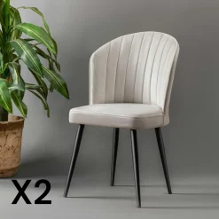 Chaises Capitonnées|Chaises Contemporaines|ROSARIO Chaise en velours gris - dossier enveloppant (Lot de 2)