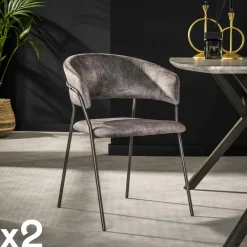 Chaises Contemporaines|Meubles De Cuisine·Chaises|Melbourne Chaise en velours gris à dossier rond (lot de 2)