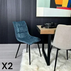 Meubles De Cuisine·Chaises|Chaises Velours|PALERME Chaise en velours gris clair motif damier (lot de 2)