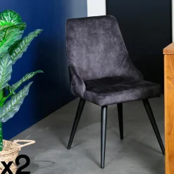 Chaises Scandinaves|Chaises Capitonnées|MALMOE Chaise en velours gris (lot de 2)
