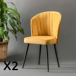 Meubles De Cuisine·Chaises|Chaises Capitonnées|ROSARIO Chaise en velours jaune - dossier enveloppant t de 2)